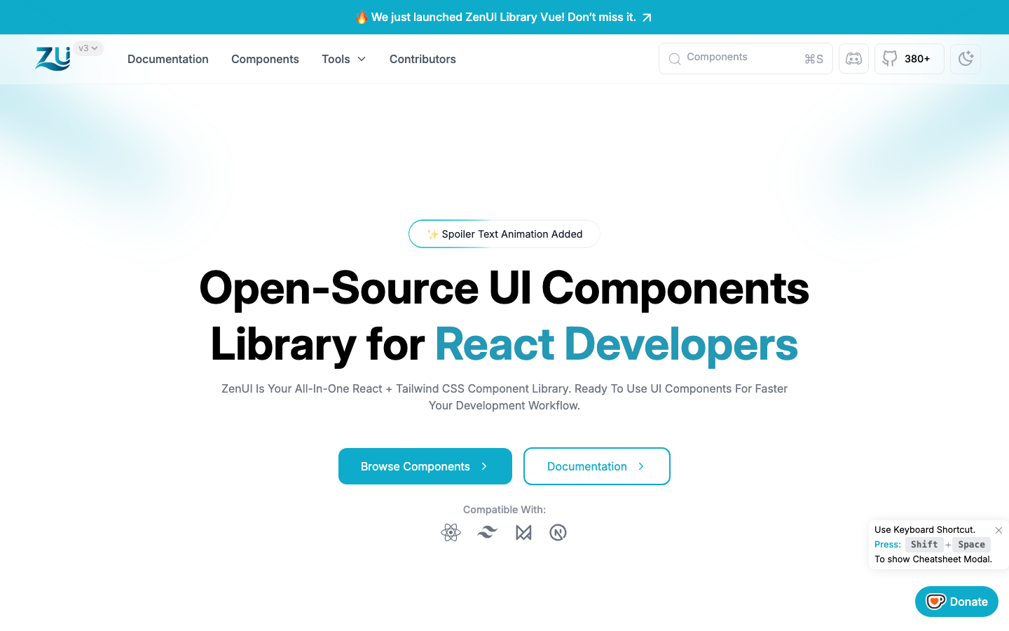 ZenUI Library for React website